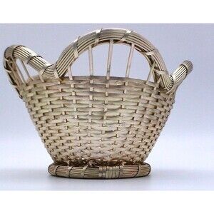 Vintage Gold Metal Woven Basket 10 x 6" Flower Tulip Shape Centerpiece Bowl